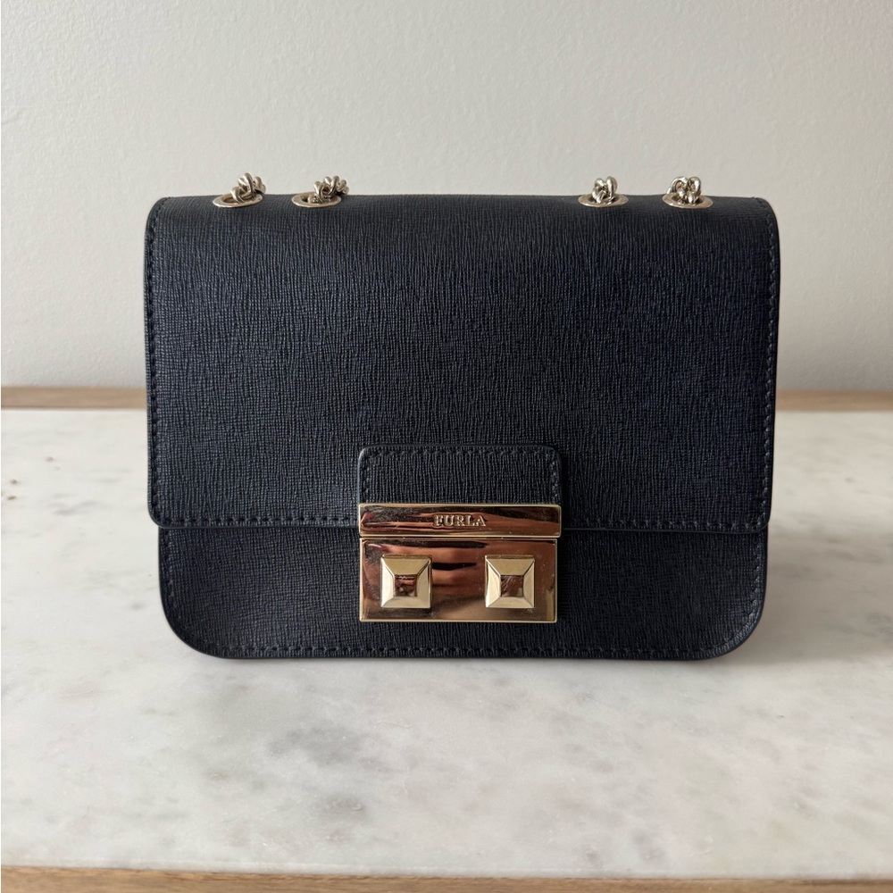 Furla Black Crossbody Bag with Gold Accents